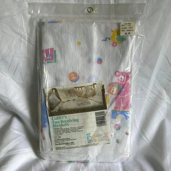 Curity Two Receiving Blankets Baby Bears 30inx40in Blue Pink Caldor Vintage 1986 - Picture 2 of 4